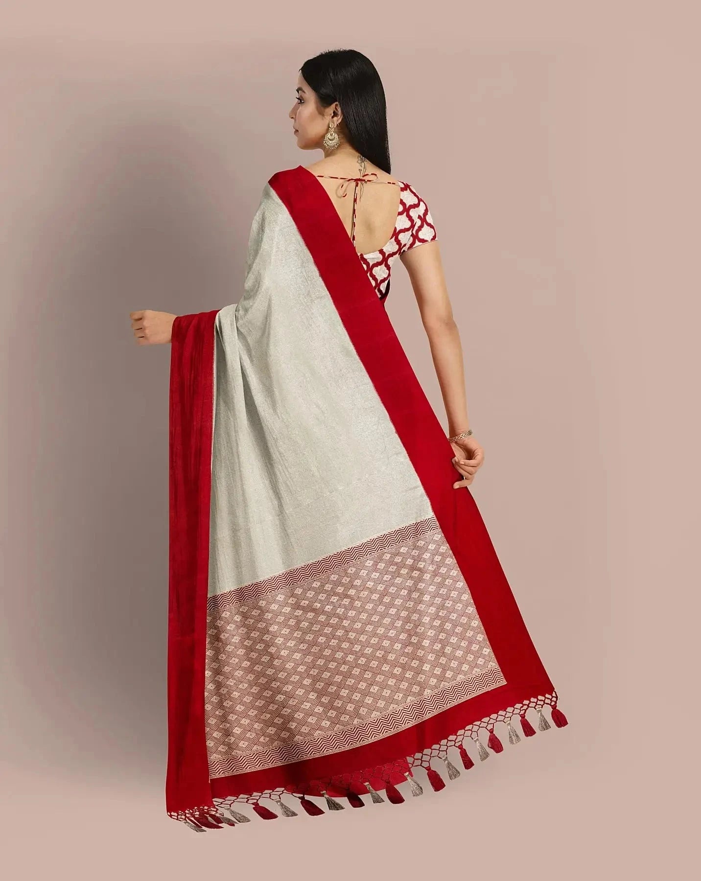 Warm white HandWoven Moonga Georgette Saree - Pallodstore