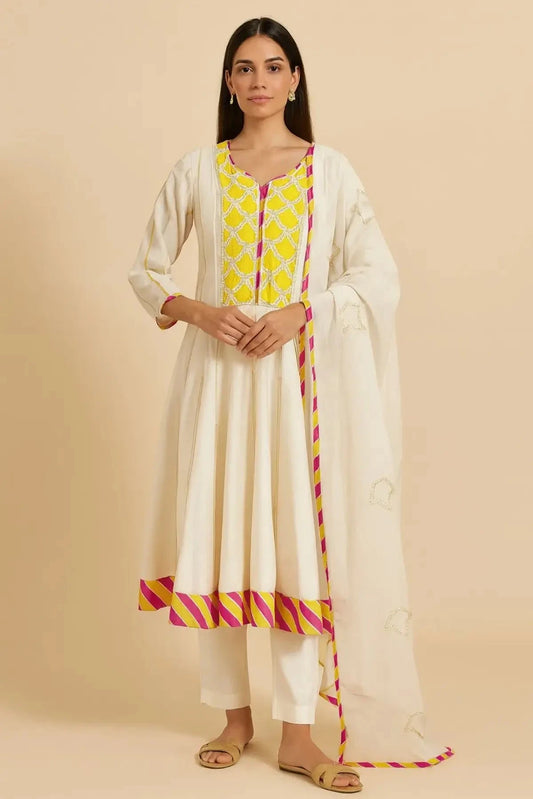 White Ankle Length A Line Suit - Pallodstore