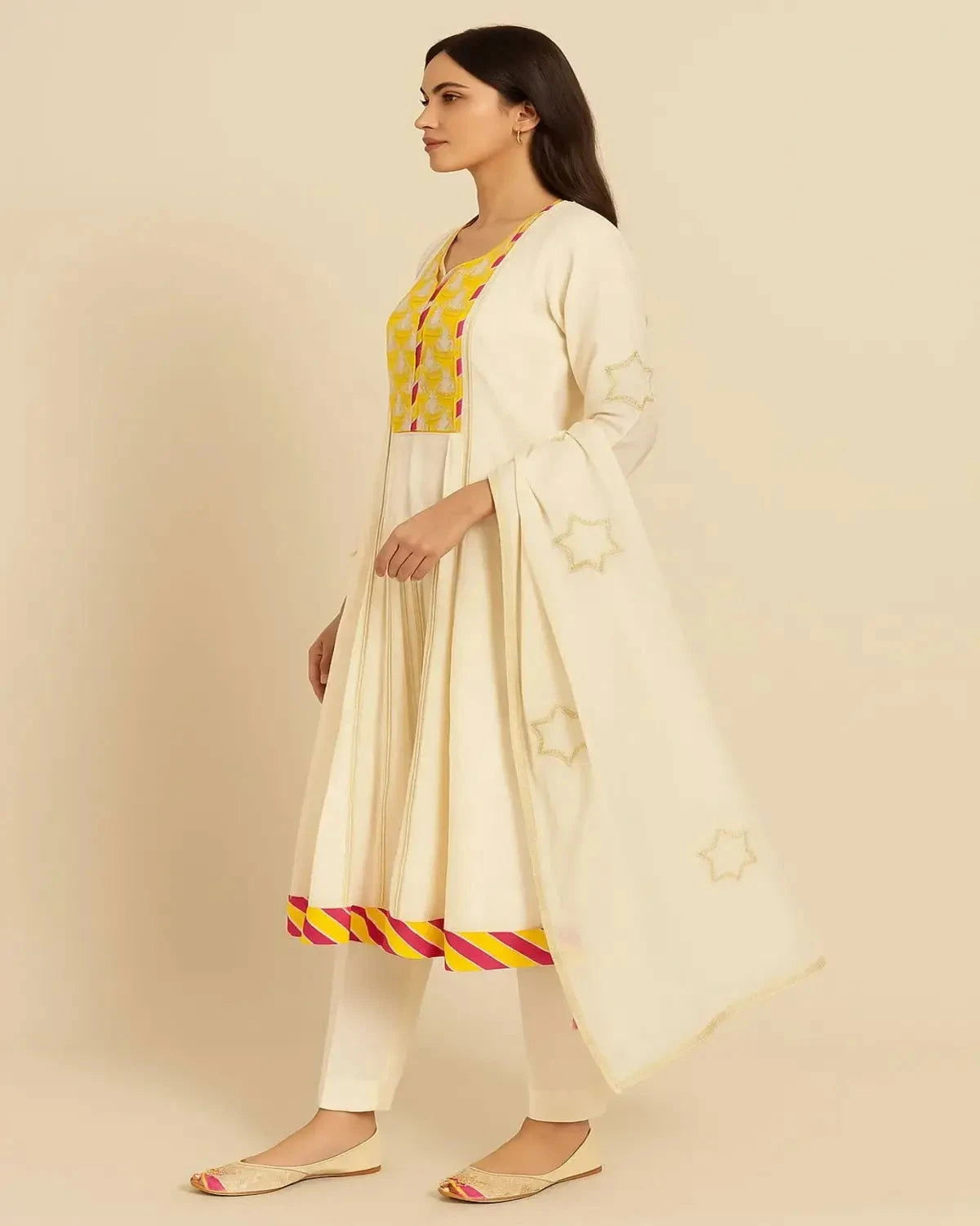 White Ankle Length A Line Suit - Pallodstore