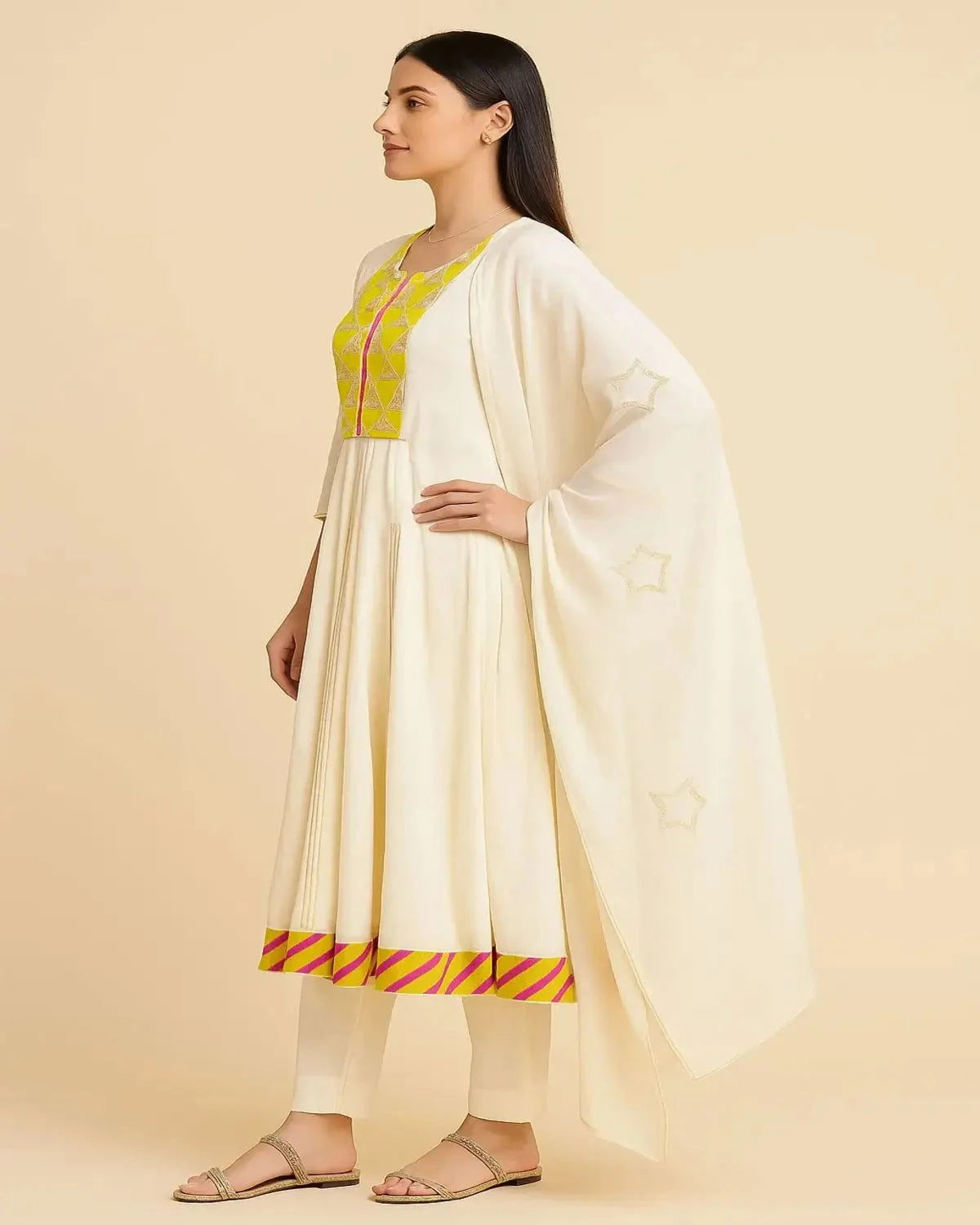 White Ankle Length A Line Suit - Pallodstore