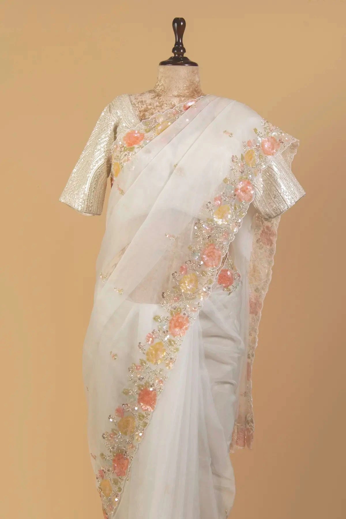 White Organza Embroidered Saree - Pallodstore