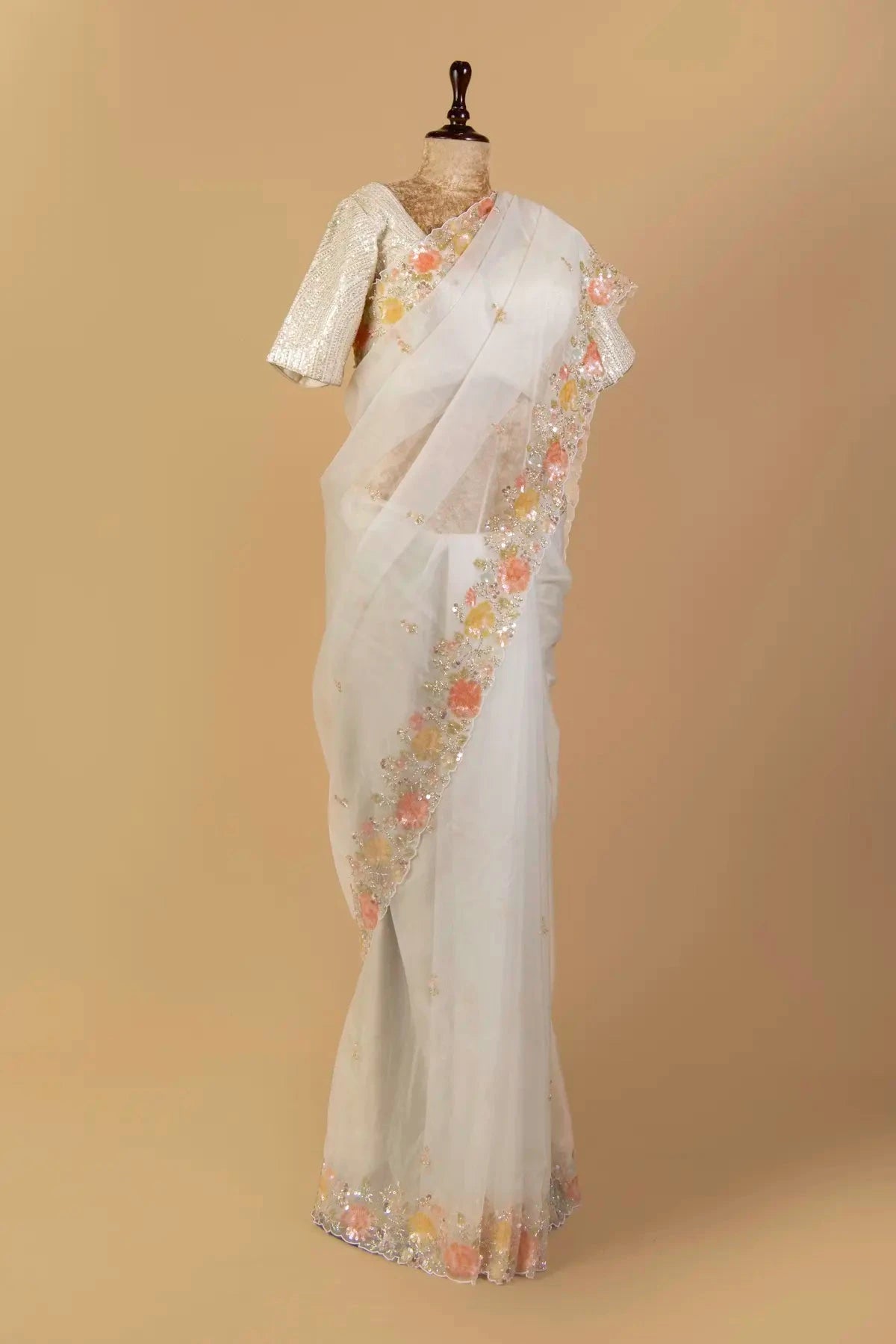 White Organza Embroidered Saree - Pallodstore