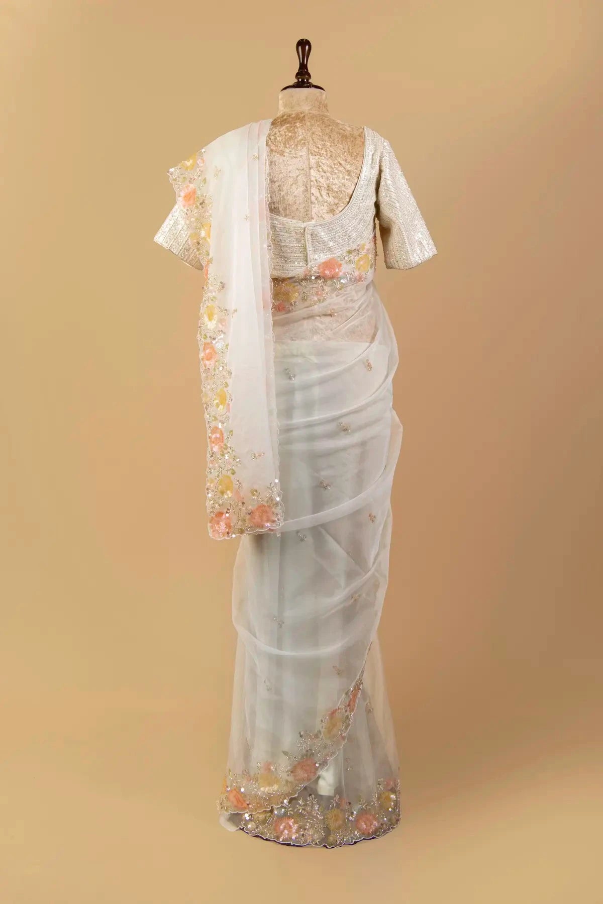 White Organza Embroidered Saree - Pallodstore
