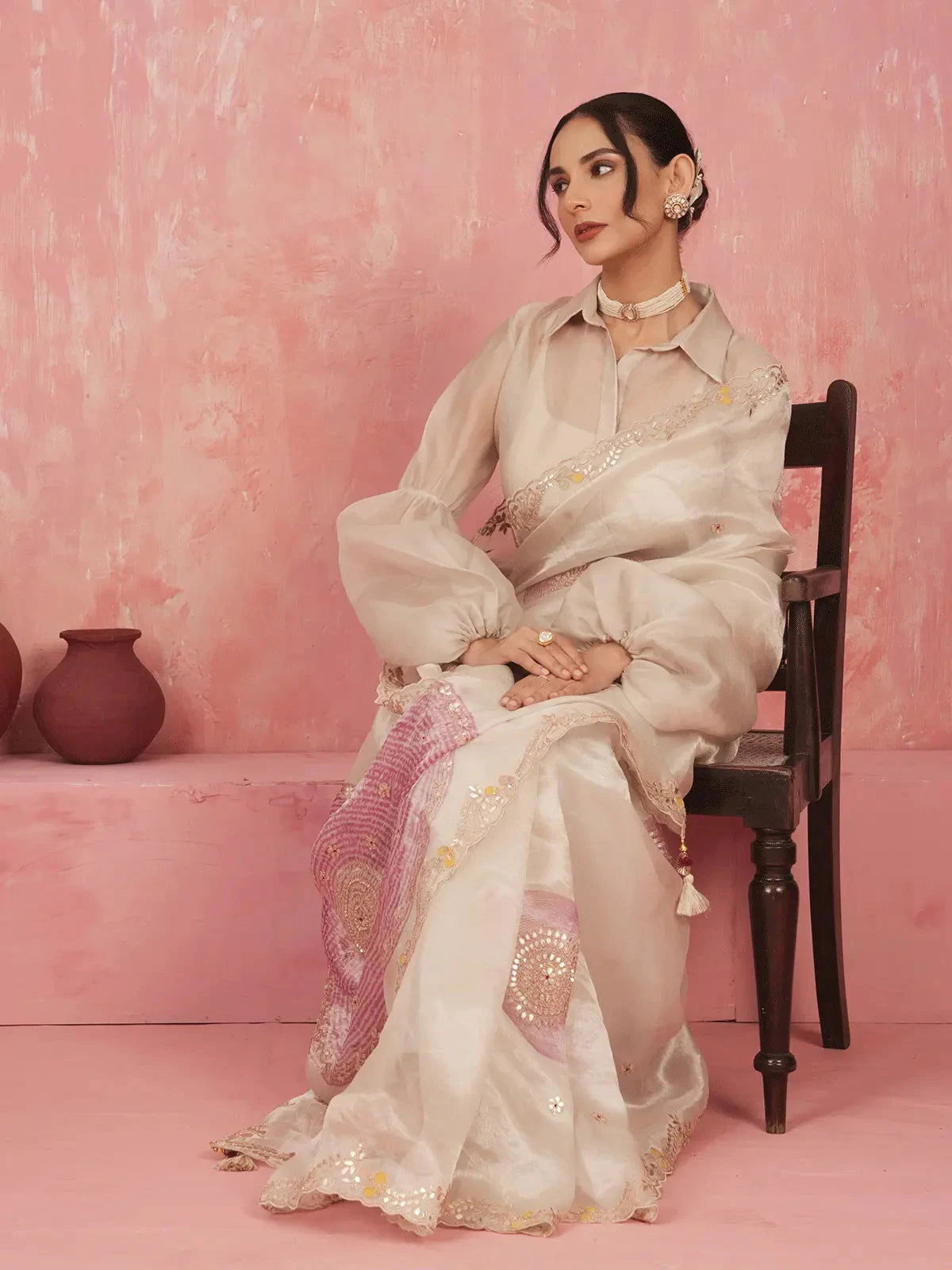 White Tissue Saree - Pallodstore