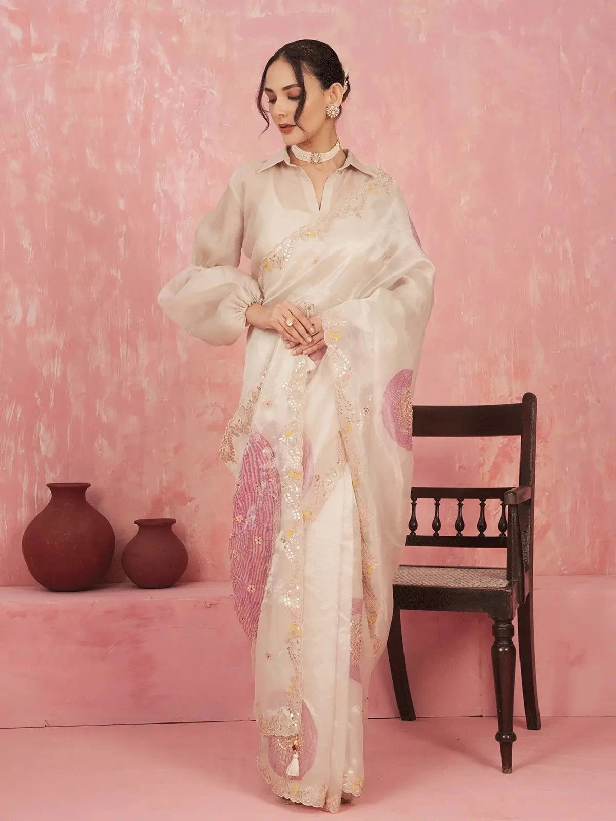 White Tissue Saree - Pallodstore