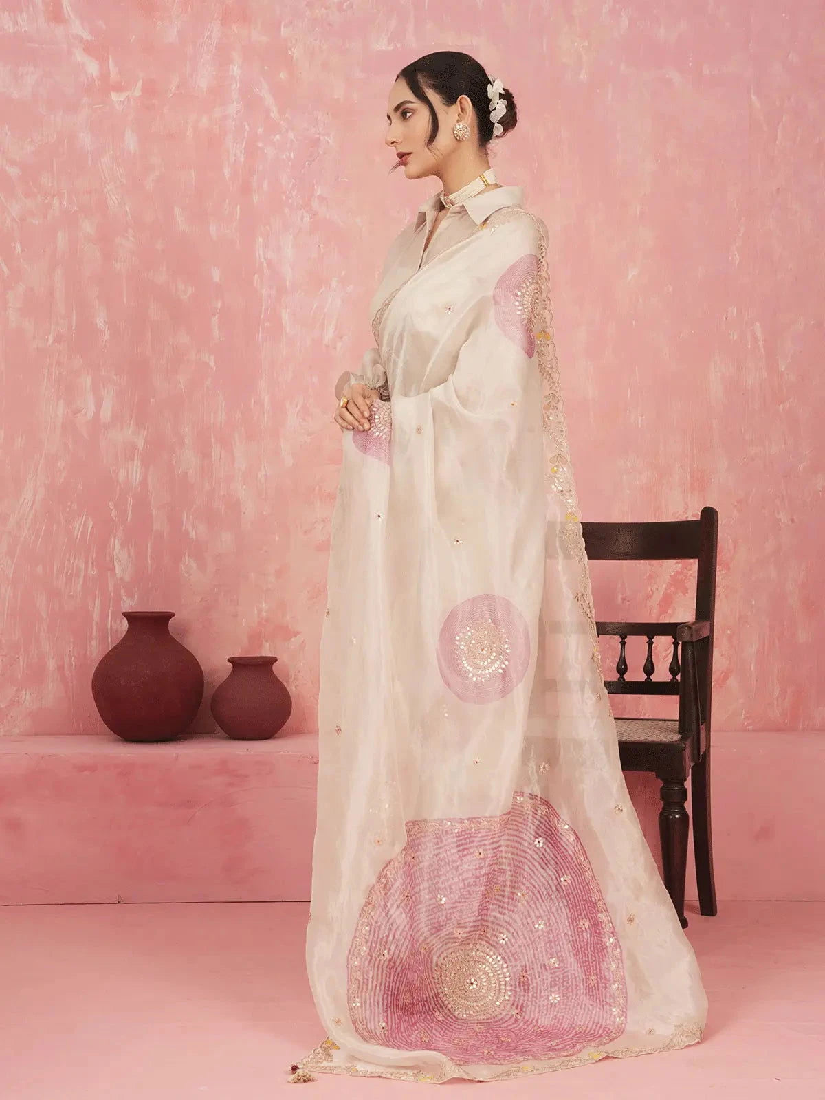 White Tissue Saree - Pallodstore