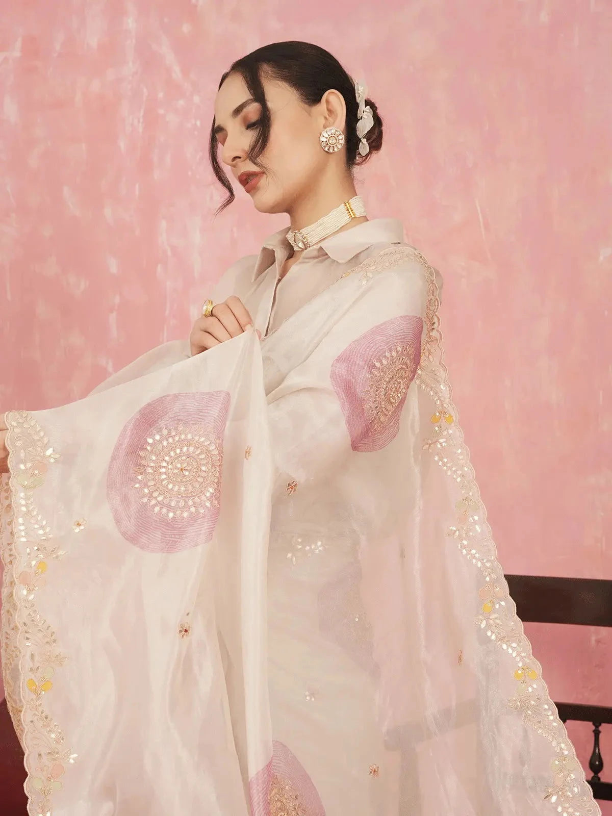 White Tissue Saree - Pallodstore