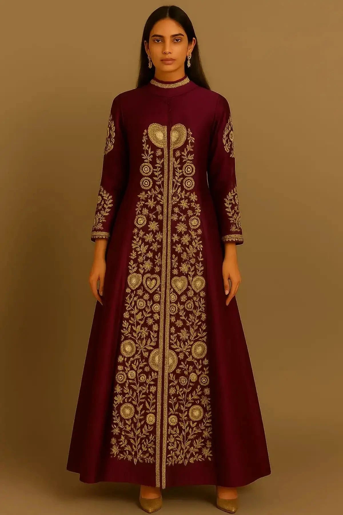 Wine Long Front Slit One Piece With Dupatta - Pallodstore