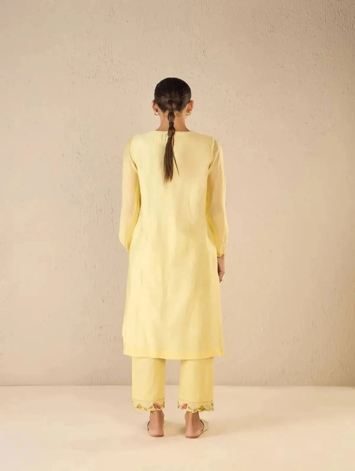Yellow Applique Floral Bunch Kurta Set - Pallodstore
