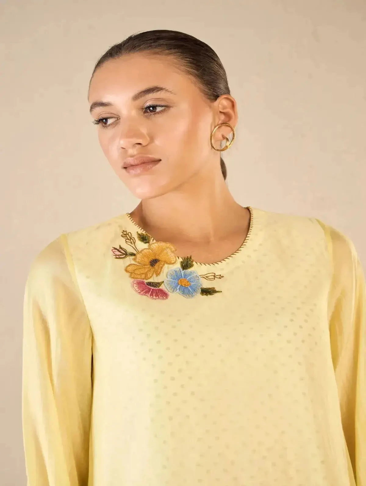 Yellow Applique Floral Bunch Kurta Set - Pallodstore