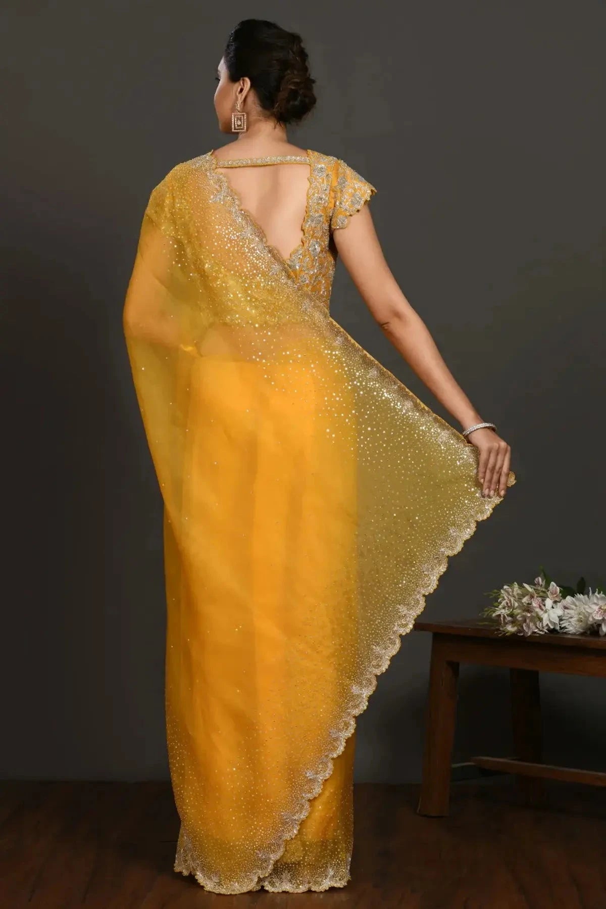 Yellow Embriodered Organza Saree - Pallodstore