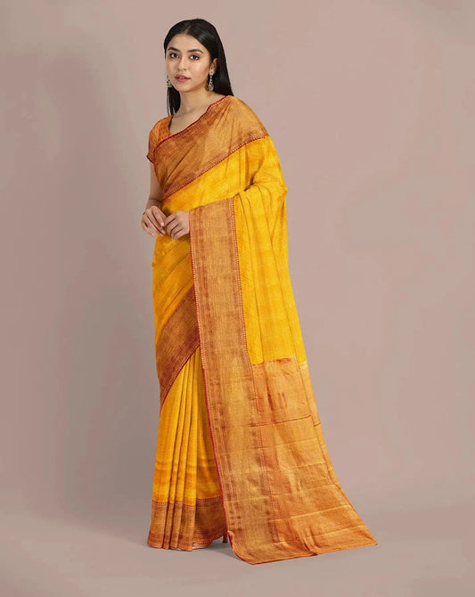 Yellow Gold Tissue Kanjivaram Saree - Pallodstore