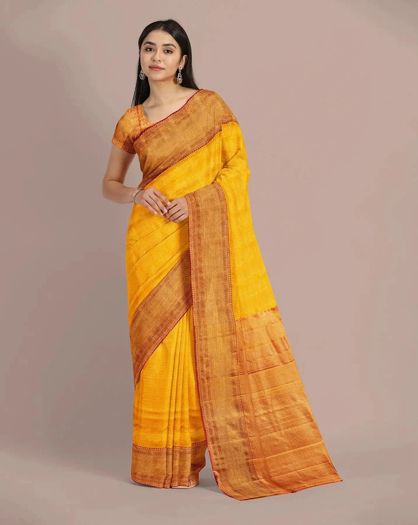 Yellow Gold Tissue Kanjivaram Saree - Pallodstore