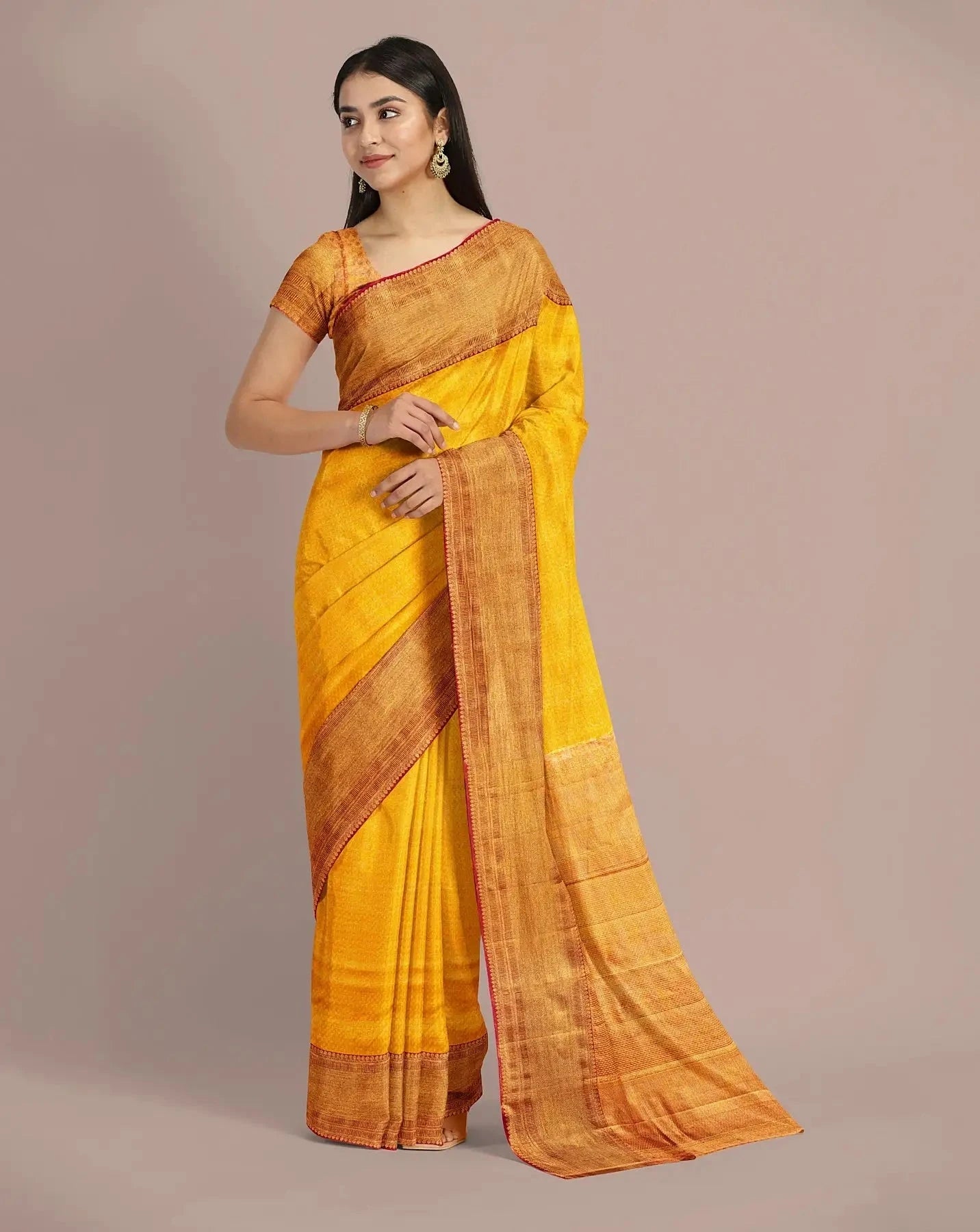 Yellow Gold Tissue Kanjivaram Saree - Pallodstore