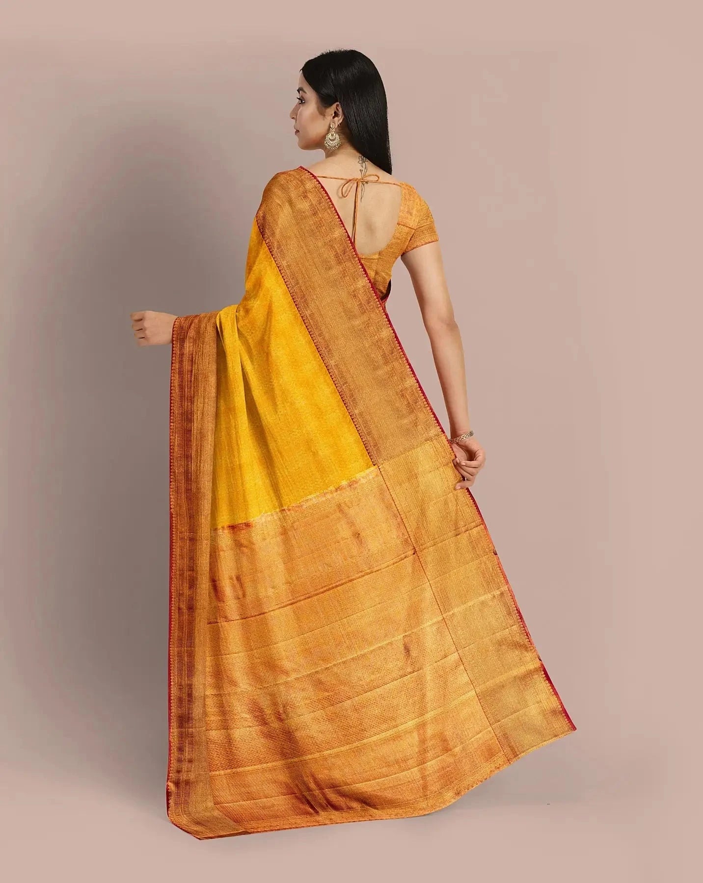 Yellow Gold Tissue Kanjivaram Saree - Pallodstore