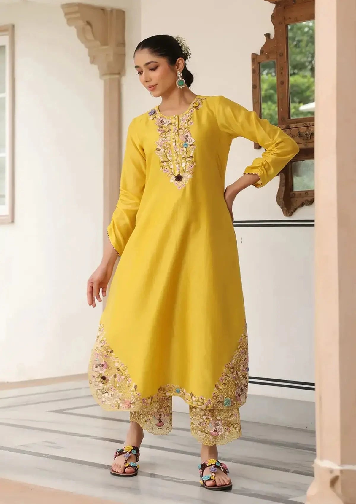 Yellow Gulzar Farshi Kurta Set - Pallodstore