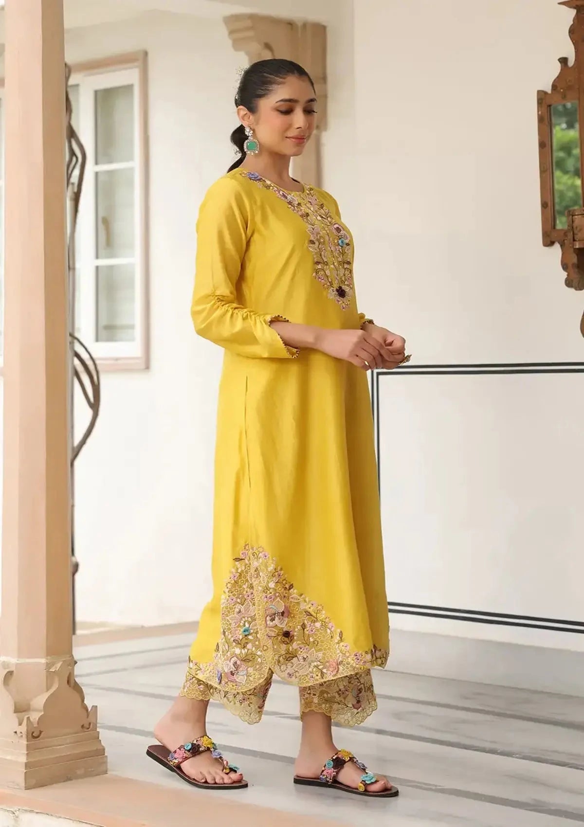 Yellow Gulzar Farshi Kurta Set - Pallodstore