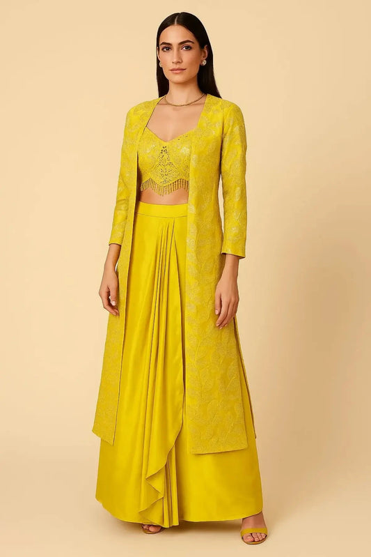 Yellow Long Jacket Indo Western - Pallodstore