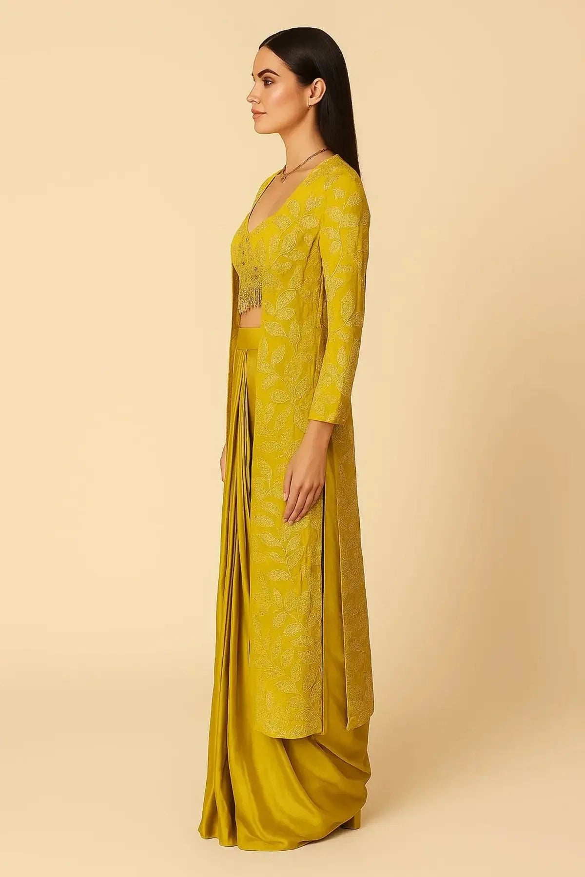 Yellow Long Jacket Indo Western - Pallodstore