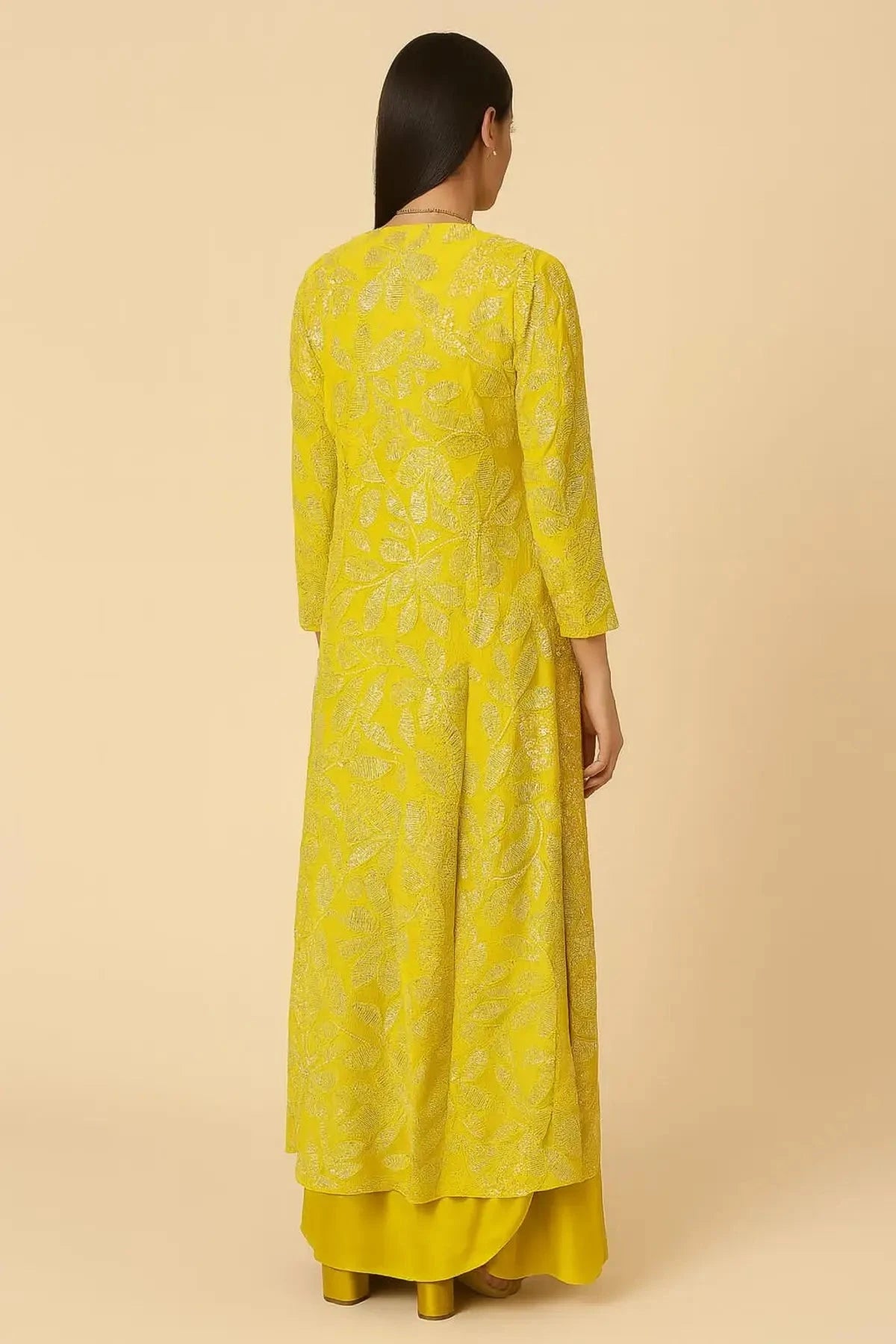 Yellow Long Jacket Indo Western - Pallodstore
