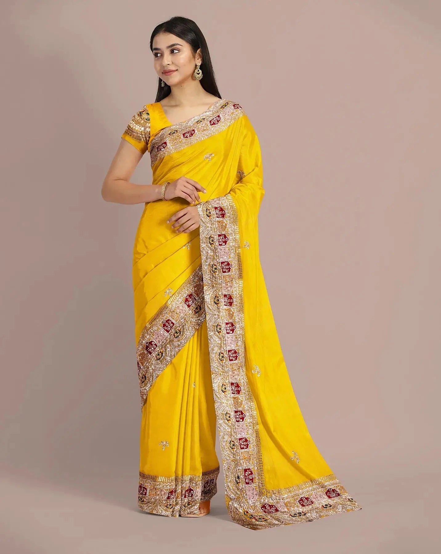 Yellow Organza Saree - Pallodstore