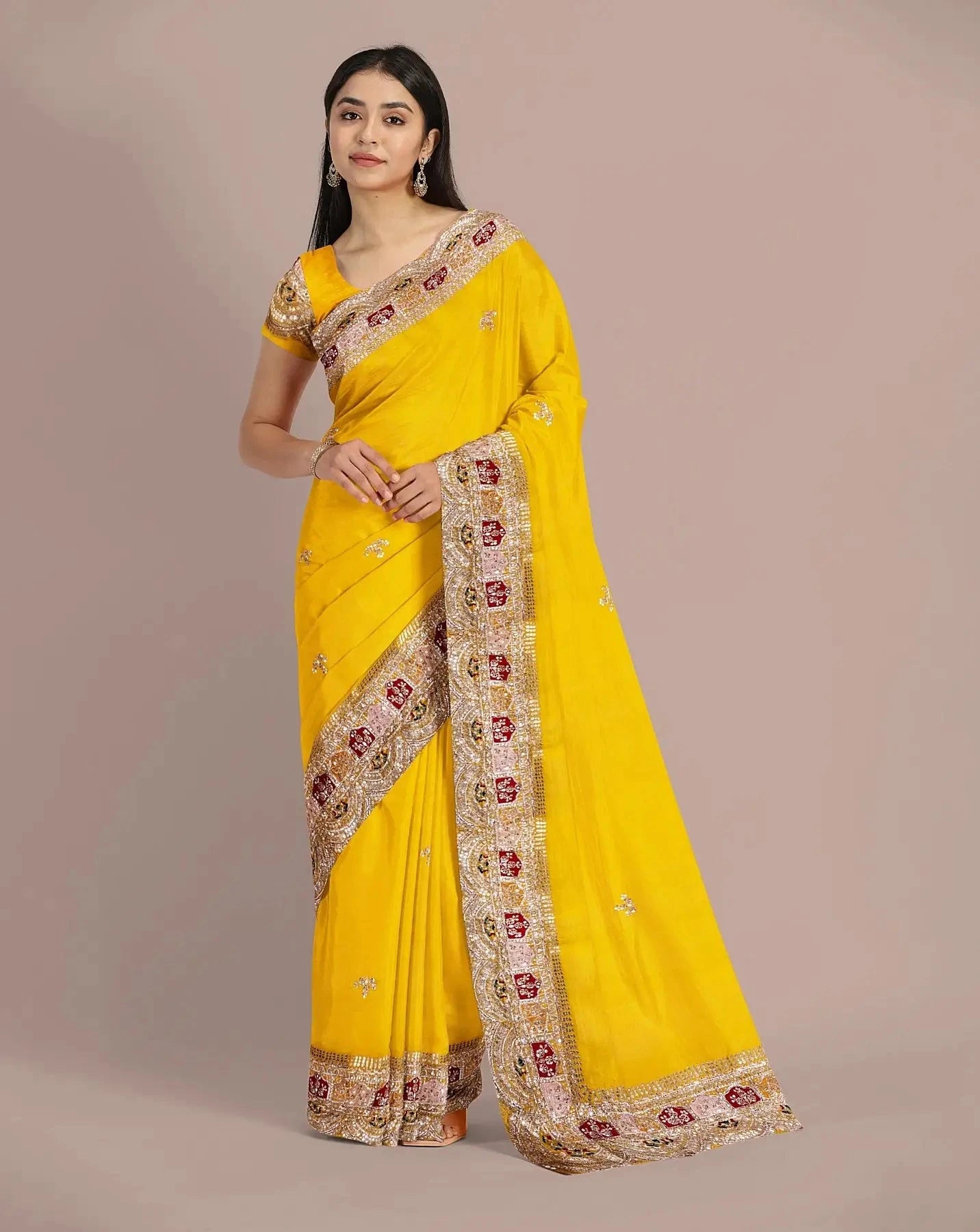 Yellow Organza Saree - Pallodstore