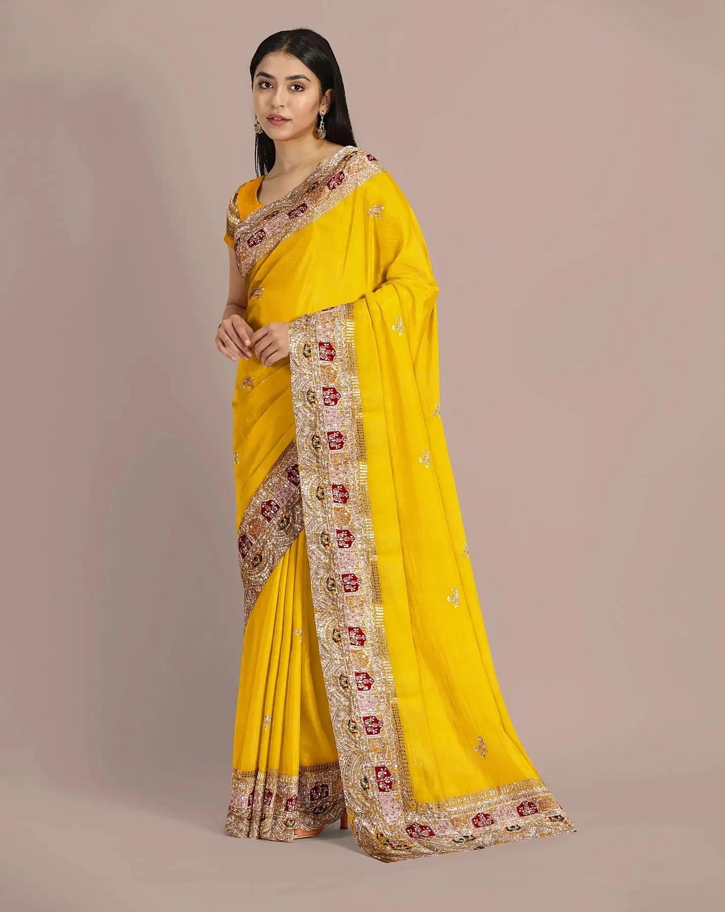 Yellow Organza Saree - Pallodstore