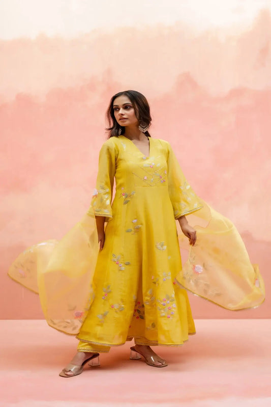 Yellow Pari Anarkali Set - Pallodstore