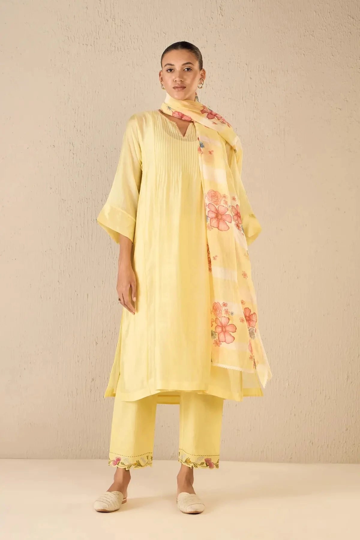 Yellow Pintuck Choga Set - Pallodstore
