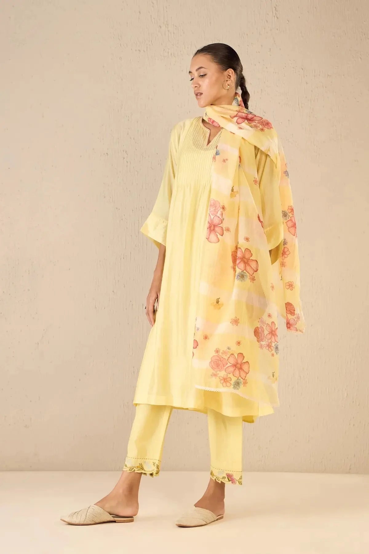 Yellow Pintuck Choga Set - Pallodstore