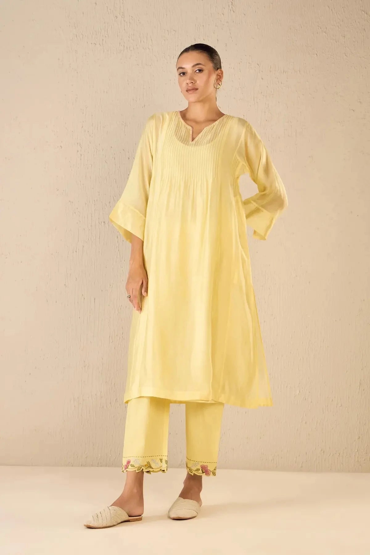 Yellow Pintuck Choga Set - Pallodstore