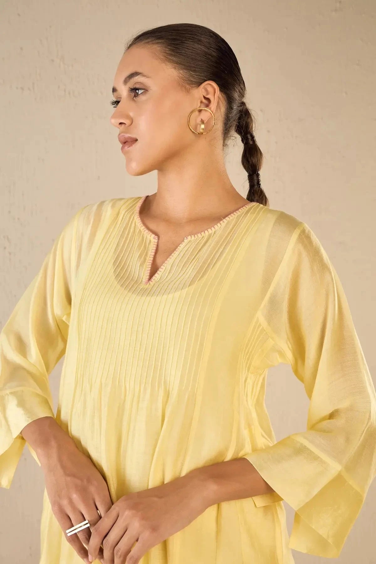 Yellow Pintuck Choga Set - Pallodstore
