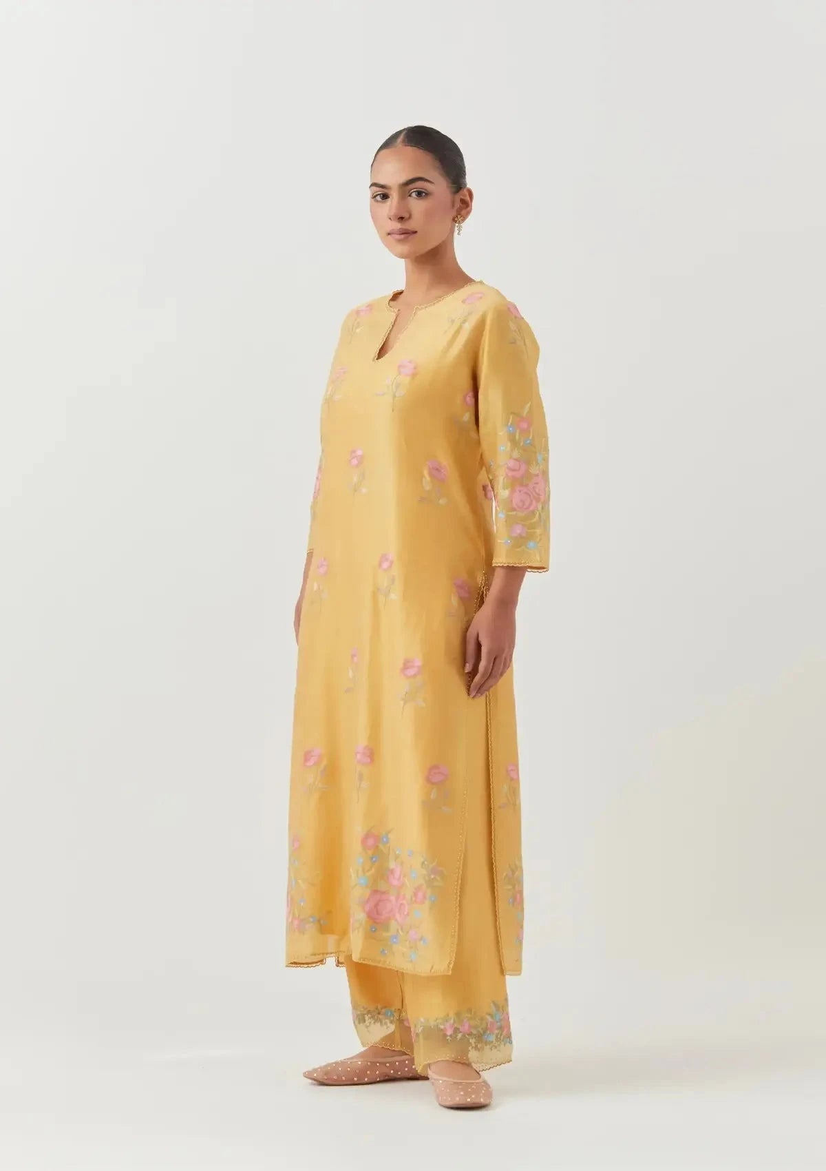 Yellow Silk Chanderi Straight Kurta Set - Pallodstore