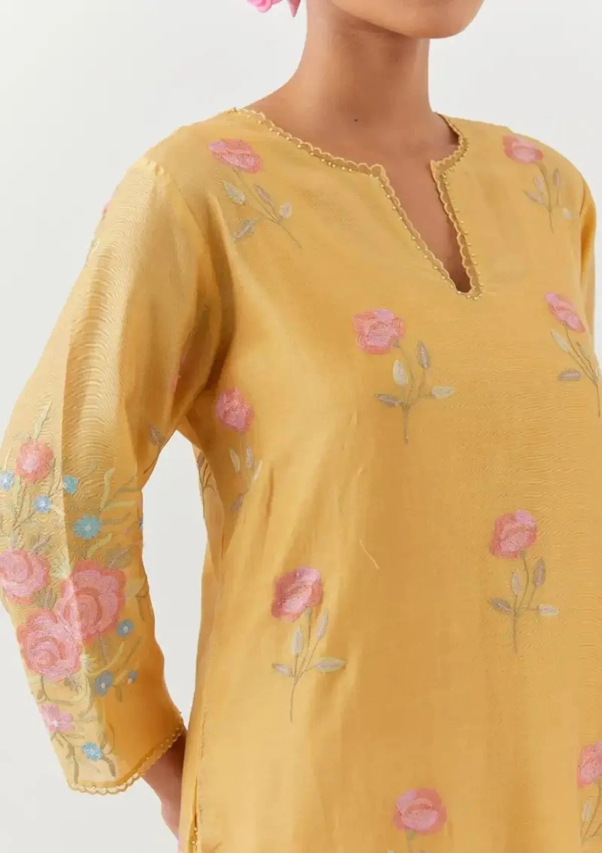 Yellow Silk Chanderi Straight Kurta Set - Pallodstore