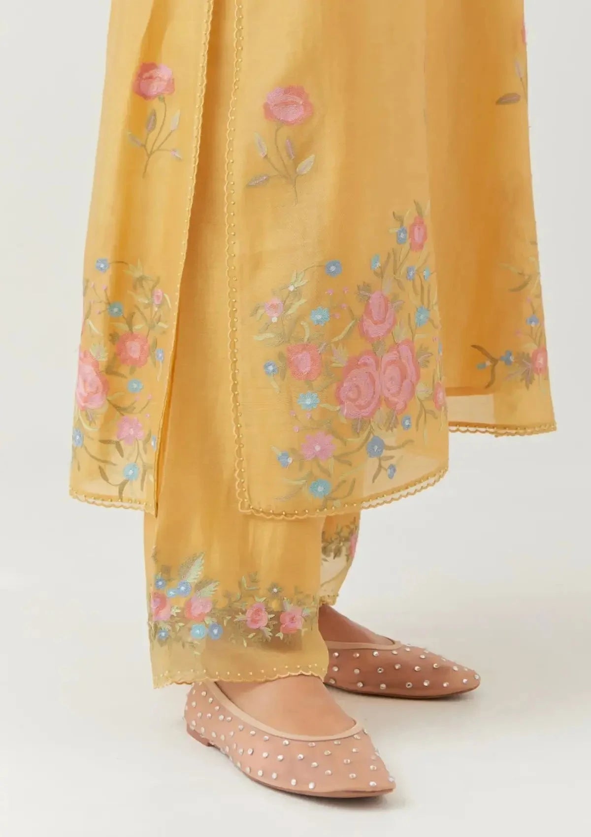 Yellow Silk Chanderi Straight Kurta Set - Pallodstore