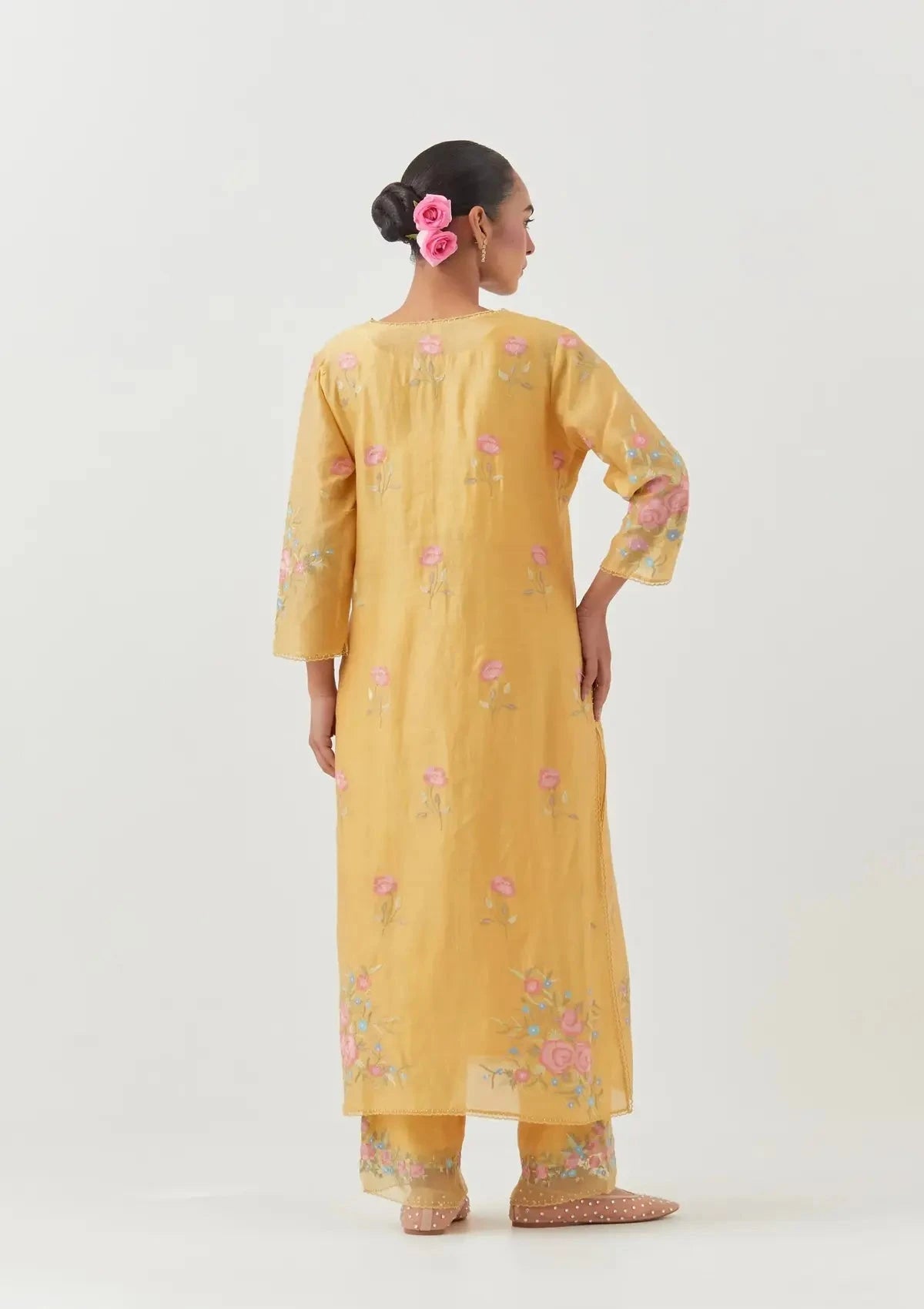 Yellow Silk Chanderi Straight Kurta Set - Pallodstore