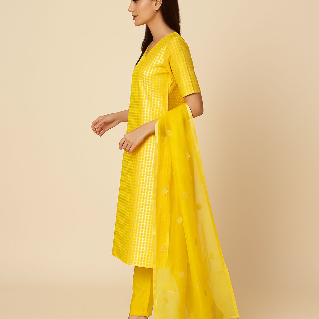 Yellow Straight Line Suit - Pallodstore