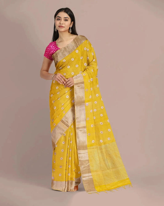 Yellow Tissue Silk Saree - Pallodstore