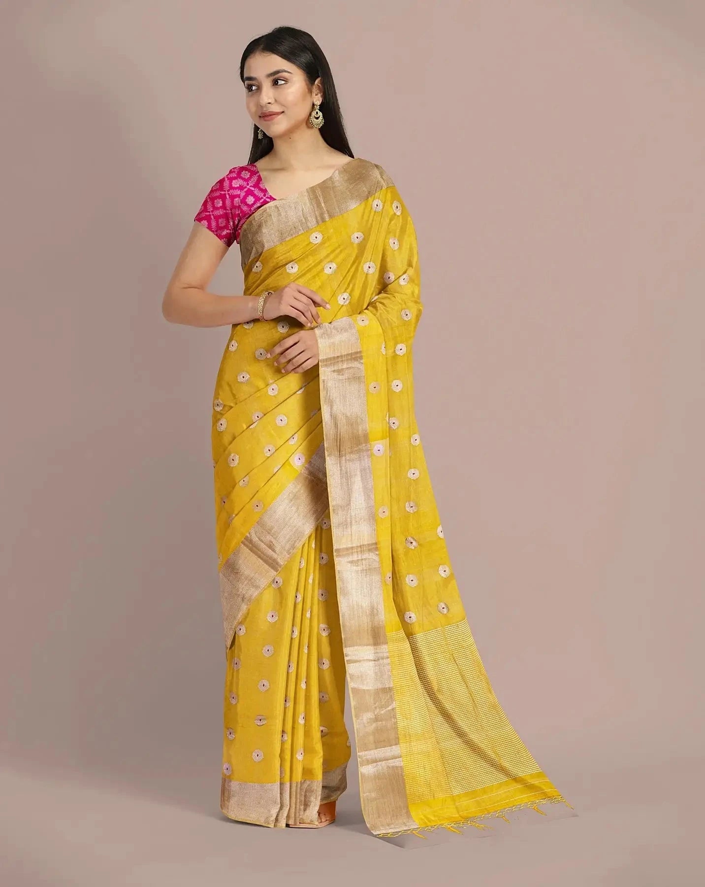 Yellow Tissue Silk Saree - Pallodstore