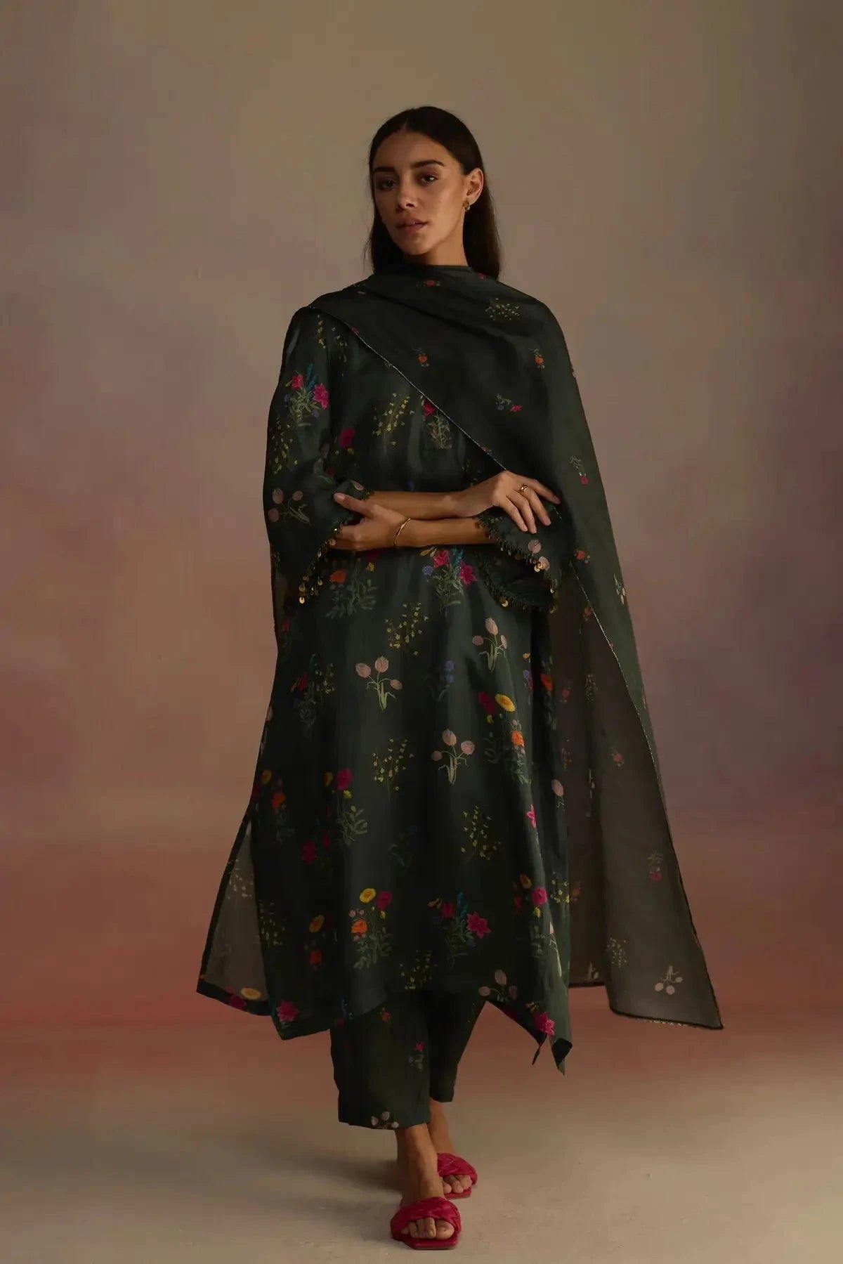 Zaira Long Green Kurta - Pallodstore