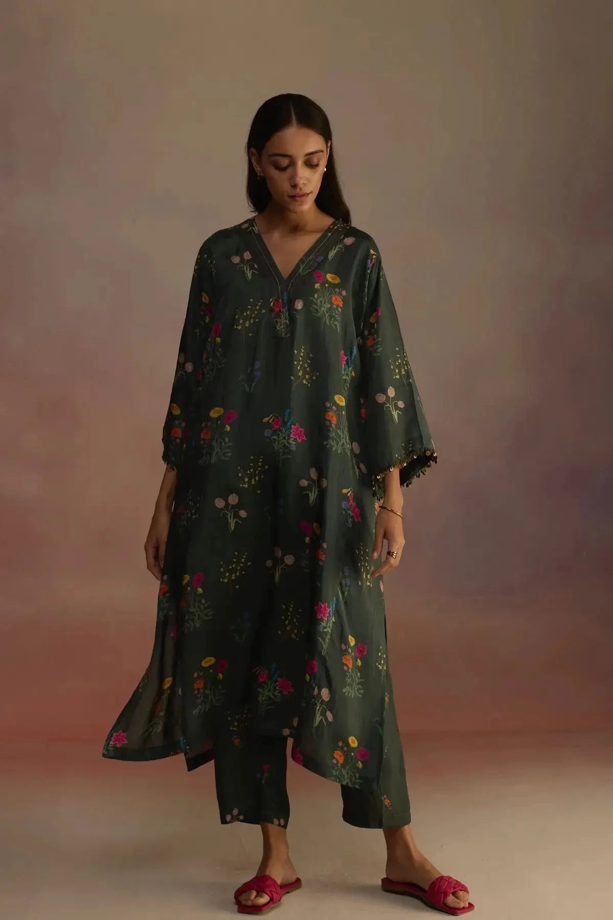 Zaira Long Green Kurta - Pallodstore