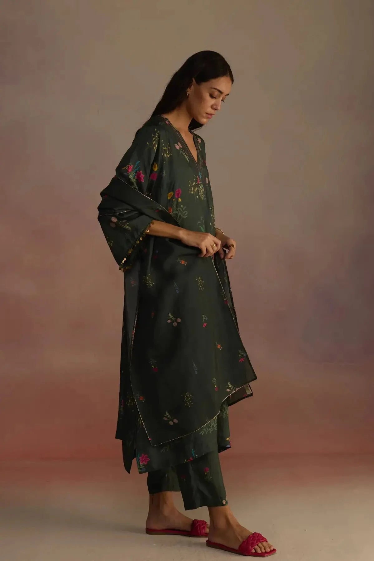 Zaira Long Green Kurta - Pallodstore