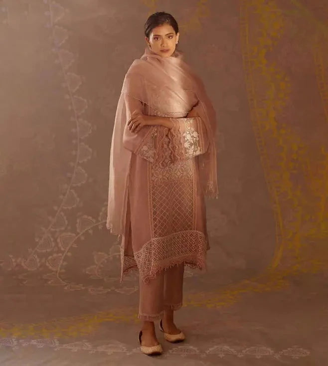 Zarin Pink Kurta with Pant and Dupatta - Pallodstore